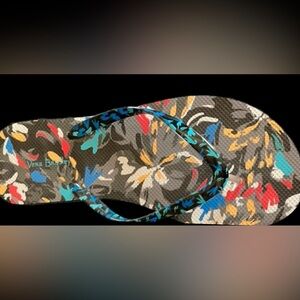 10 Vera Bradley black splash Floral Flip Flops sandals beach pool thongs